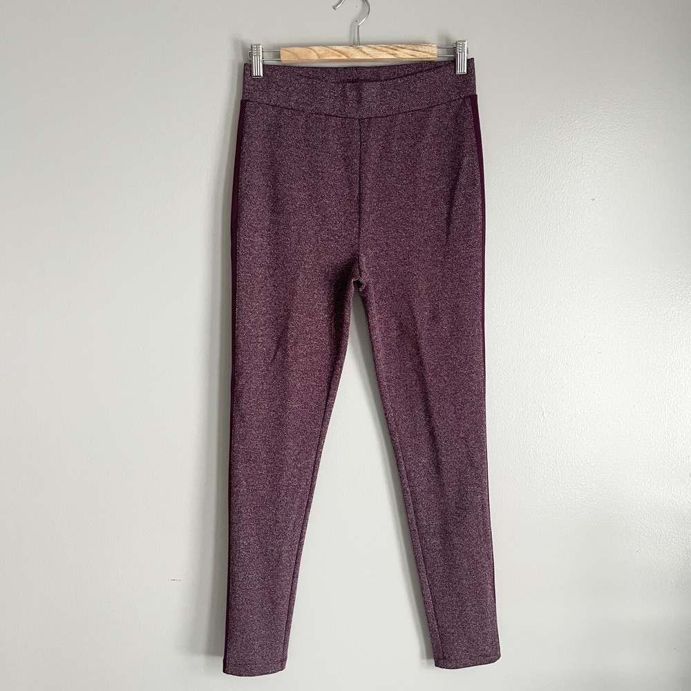 Lou‎ & Grey Loft Textured Ponte Leggings Metallic Burgundy Red Purple Medium NWT